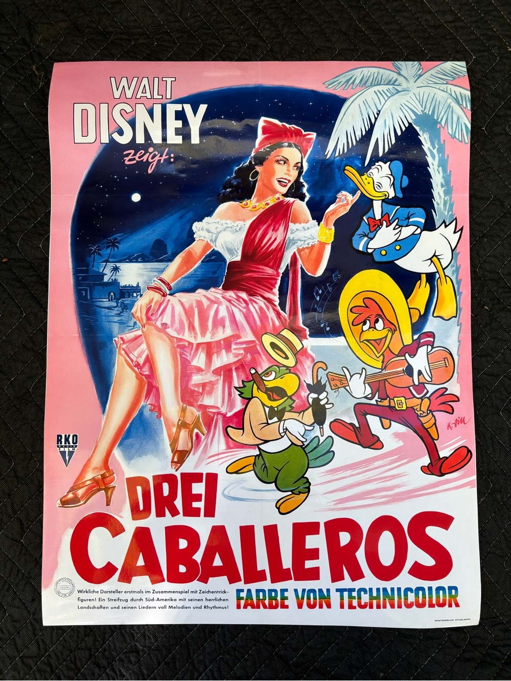 THREE CABALLEROS Disney Original German Poster 1954 Drei Caballeros Winterdruck